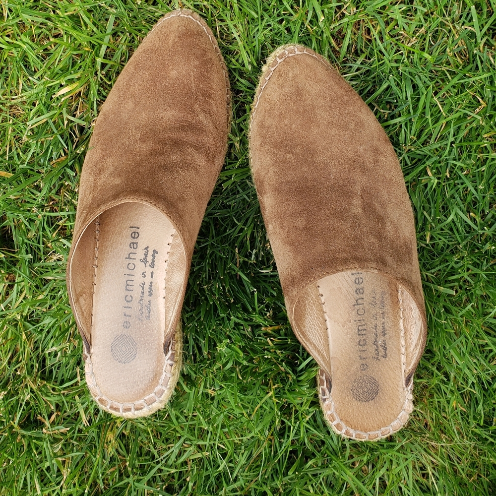 Eric Michael Tan Suede Pointed Espadrille Mule